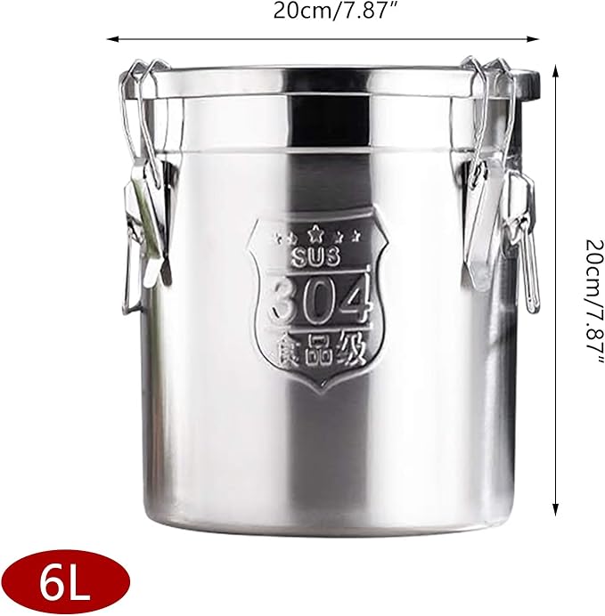 Stainless Steel Canister Rice Bucket Airtight Canister with Lids, 304 Stainless Steel Metal Food Storage Containers Kitchen Canisters for Rice, Flour, Grain, Coffee Bean 12L