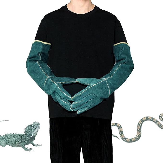 23inch Animal Handling Gloves, Animal Control Gloves Bite Resistant Snake Proof Cowhide Reinforced Leather Protection Dog Training Glove for Cats Scratch Reptiles Birds Falcon Grabbing