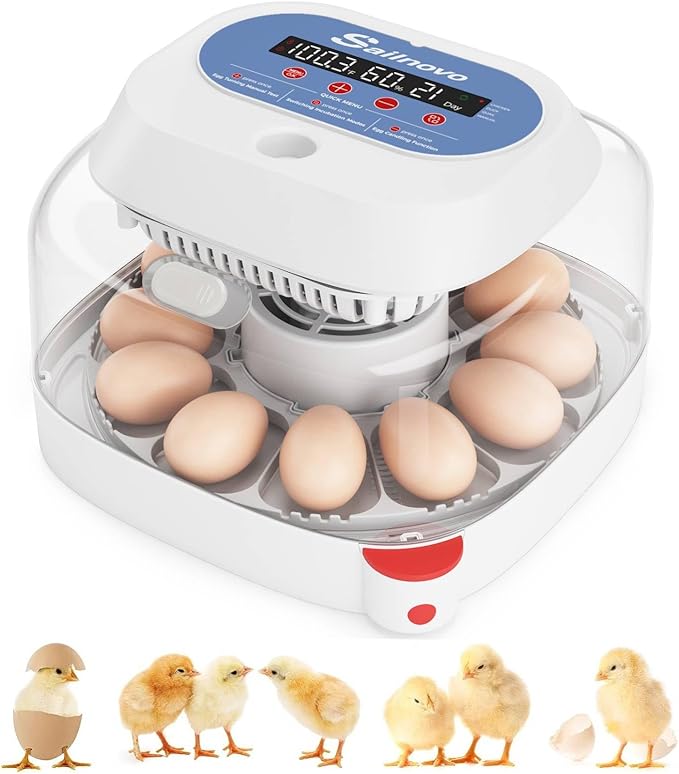 Sailnovo 12 Egg Incubator with Automatic Egg Turning and Humidity Display, 4 Modes Incubators for Hatching Eggs with Bulit-in Candler, 360° View Clear Window, for Chicken,Blue, 11x11x7.6 inch