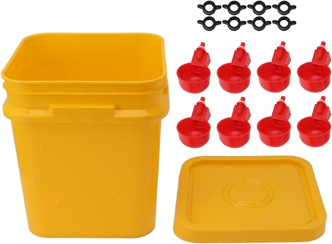 GLOGLOW Automatic Chicken Waterer Bowl, Durable Plastic with Gravity System, 12L Drinker for Chickens, Ducks and Other Poultry (Bucket + Red Bird Bowl + Black Screws)