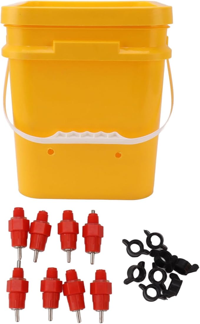 GLOGLOW Automatic Chicken Waterer Bowl, Durable Plastic with Gravity System, 12L Drinker for Chickens, Ducks and Other Poultry (Bucket + Butt Red Head)