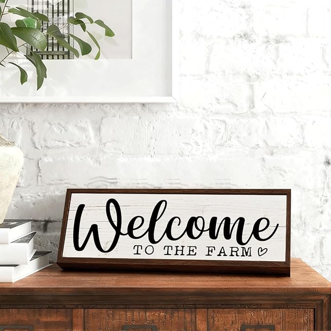 Farm Decor, Welcome to the Farm Sign, Decorative Wooden Wall Plaque, Country Style Home Decoration, Front Door Decoration for Entryway, Garden Yard Decor 9.5x3.1x1 inches