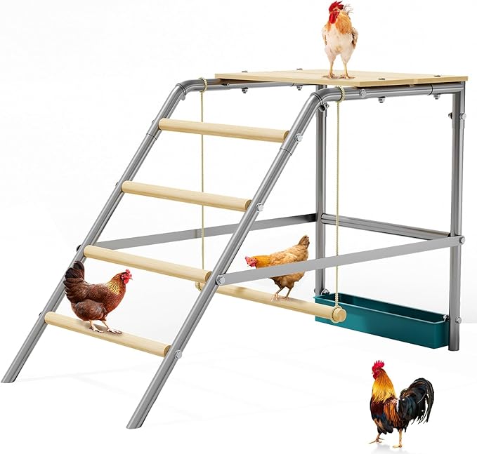Chicken Perch for Coop with Swing, Ladder & Trough, Roosting Bars for Chickens in Coop, Poultry Hen Chick Enrichment Toys to Exercise Makes The Meat Firmer for Backyard Farm, 37"x20"x28"