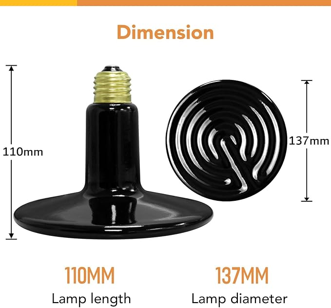 Simple Deluxe 250W Reptile Ceramic Heat Lamp Bulb Warm Emitter Brooder Coop Heater for Amphibian Pet & Incubating Chicken No Light Emitting, Snake/Lizard/Spider