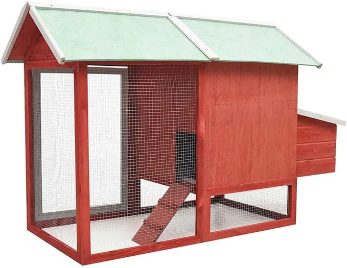 Outdoor Wooden Rabbit Hutch 66.9 x 66.9 x 43.3 in Red Solid Pine Chicken Coop with Pull-Out Tray Ramp Weatherproof Small Animal Cage for Backyard Garden