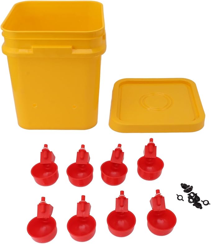 High Capacity Automatic Chicken Waterer Bowl with 12L Handheld Bucket Gravity Watering System for Quail, Easy Installation - Durable Plastic (Bucket + Red Bird Bowl + Black Screws)