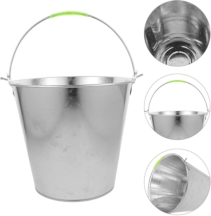 ABOOFAN Metal Water Bucket 8l Thick Metal Container with Handle Heavy Duty Water Carrying Pail for Farm Outdoor Cleaning and Home Use
