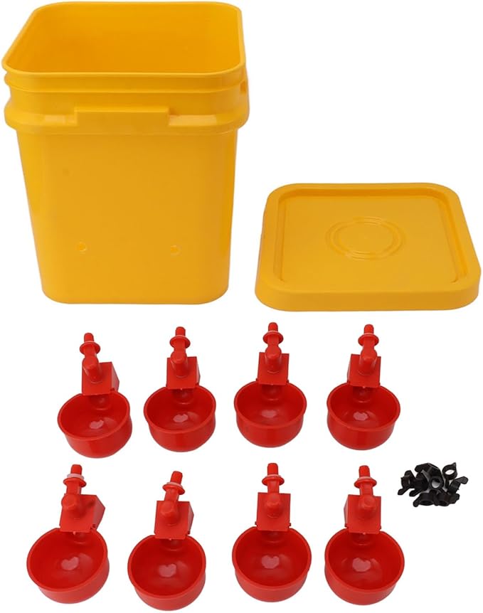 GLOGLOW Automatic Chicken Waterer Bowl, Durable Plastic with Gravity System, 12L Drinker for Chickens, Ducks and Other Poultry (Bucket + Conjoined Red Bird Bowl+ Black Screws)