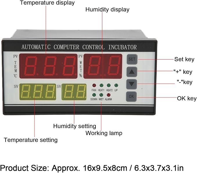 Egg Incubator Temperature Controller Thermostat, 110V Automatic Control System Egg Incubator Temperature Humidity Sensor Controller