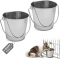 Flat Sided Stainless Steel Bucket 2 Quart Hanging Feeding Pail for Small Dogs Cats Birds, Fits Kennel Cages Compatible, Heavy Duty Food and Water Feeder, 0.5 Gallon Silver Buckets 2 Packs