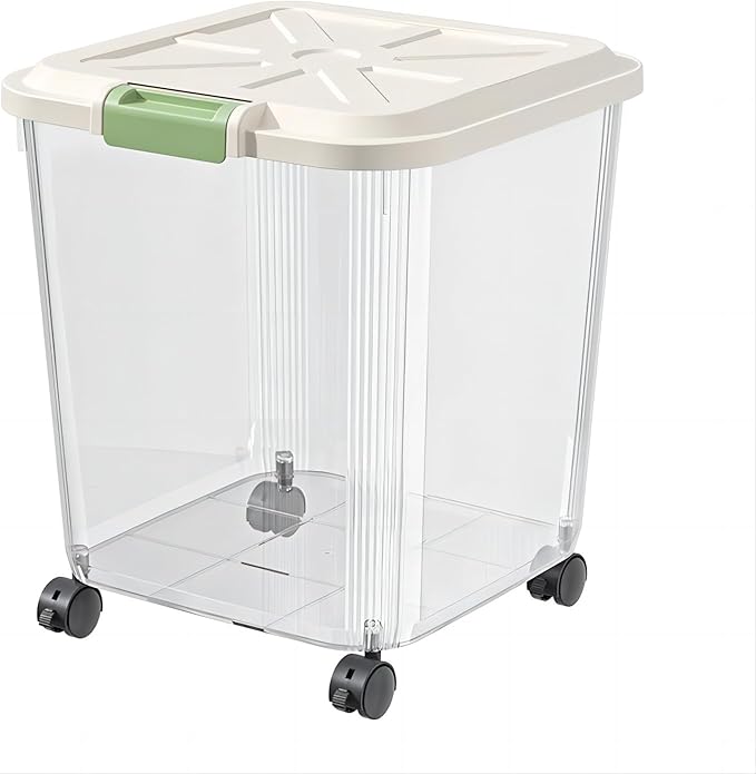 RPZ Large Capacity Pet Food Storage Container with Wheels, Airtight Dog Cat Food Storage Bin for Kitchen Pantry, 10-55 lbs Bulk Dry Food Storage with Built-in Scoop & Locking Lid-25kg