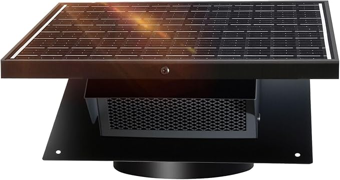 25W Solar Roof Vent Fan with 8-Inch Removable Roof Vent, Solar-Powered Attic Exhaust Fan for Enhanced Ventilation. Ideal for Home, Garages & Warehouses–Energy-Efficient & Easy Install, Black