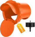 Chicken Feeder Port 12Pack Poultry No Waste Port Kit with Stopper Lid, 1 Hole Saw, DIY Automatic Reusable Coop Feeder, Rain Proof Gravity Feeding Geese Duck Hens Rooster for Bucket Barrel Bin (Orange)