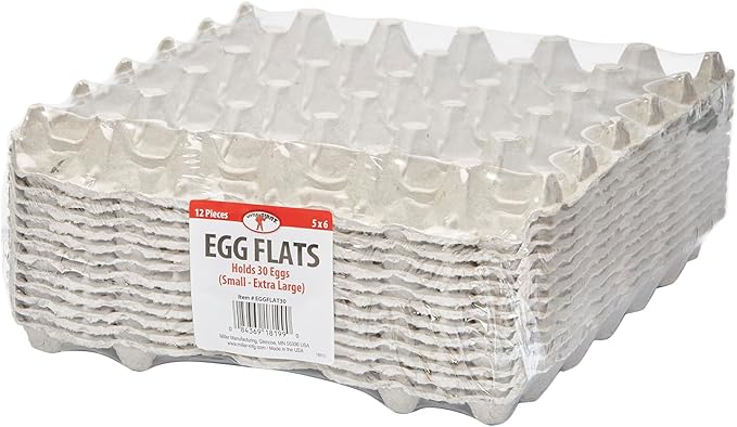 Little Giant® Egg Flat Carton - Reinforced Flat Egg Carton Trays Holds 30 Eggs for Storage and Transport - Pack of 12 - Made in USA