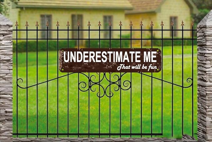 Underestimate Me That Will Be Fun Sign 16x4 Inch Rustic Motivational Metal Sign - Farmhouse Style Wall Decor for Office, Home Gym, Living Room