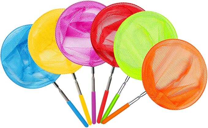 Kids Telescopic Butterfly Nets, 6 Pack Colorful Insect Net Perfect Outdoor Tools for Catching Bugs Fish Insect Ladybird, Extendable 34 Inches and Anti Slip Grip