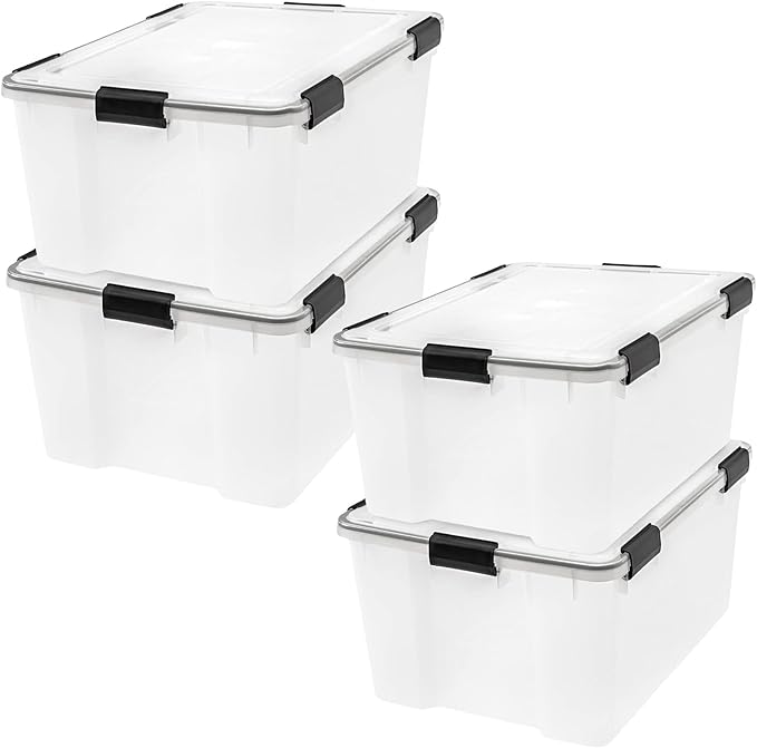 IRIS USA 4 Pack 63 Qt Storage Bins Plastic Gasket Box with Tight Latching Lids