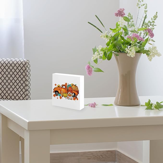Fall Decorations for Home Farmhouse Office Bedroom Living Room, Pumpkins Truck Decor, Fall Sign, Autumn Decor Wood 2401