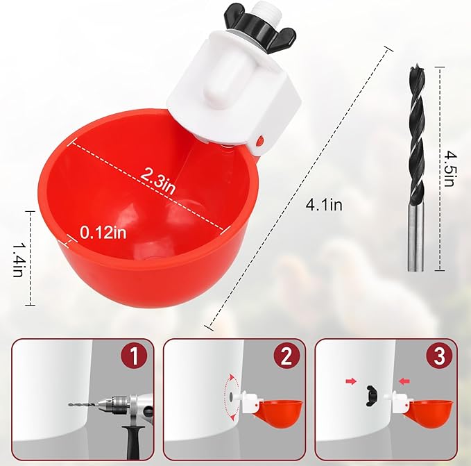 Chicken Waterer Cups, 8 Pack Red Automatics Chicken Waterer, Professional Poultry Cups Suitable for Chicks, Duck, Goose, Turkey and Bunny Various Poultry, Compatible with Various Containers
