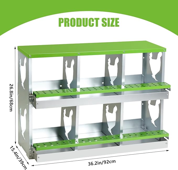 Chicken Nesting Box for Laying Eggs,6 Hole Roll Away Nesting Boxes,Chicken Laying Boxes with Large Vented Holes,Wall-Mountable Chicken Coop Nesting Boxes,Metal Laying Boxes for Hens,Ducks(Green)