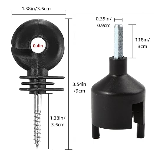 Upgraded Electric Fence Poly Wire 656 Feet 200 Meters and 100 Pcs Black Electric Fence Insulator Screw-in Insulator Fence Ring Wood Post with 1 Pcs Insulator Socket Tool