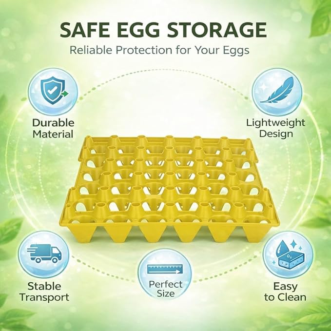 Plastic Egg Flats 30 Cell Egg Crates Holder Tray 5PCS - Durable Storage, Stackable Design, Ideal for Home and Farm Use (Yellow)