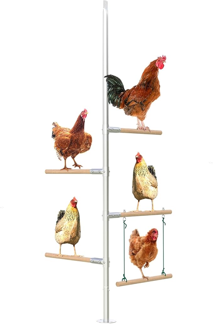 Quictent Metal Chicken Perch for Chicken Coop, Natural Wood Roosting Bar for Walk-in Run, Poultry Climbing Ladder Activity Gym Toy (Slanted Ladder)