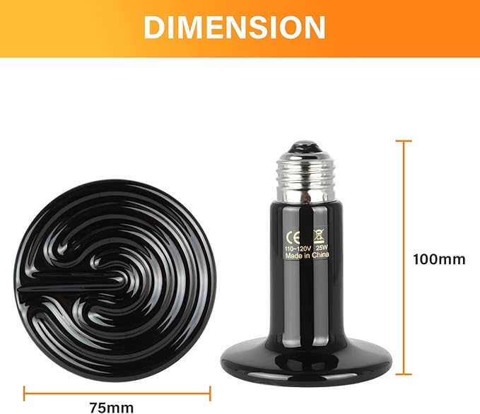 Simple Deluxe 25W Ceramic Heat Emitter Reptile Heat Lamp Bulb No Light Emitting Brooder Coop Heater for Amphibian Pet & Incubating Chicken, Black, 1-Pack