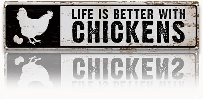 Farm Decor, Life is Better with Chickens Sign 15.8x4 inches, Funny Chicken Coop Decor, Chicken Lover Home Decors, Retro Aluminum Sign for Home Garden Outdoor Yard Farmhouse, Vintage Wall Plaque