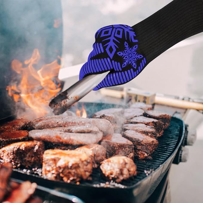 Comsmart BBQ Gloves, Heat Resistant Glove, Silicone Non-Slip Grill Gloves, Fireproof Oven Glove BBQ Grill Accessories for Grilling, Barbecue, Cooking, Baking, Blue