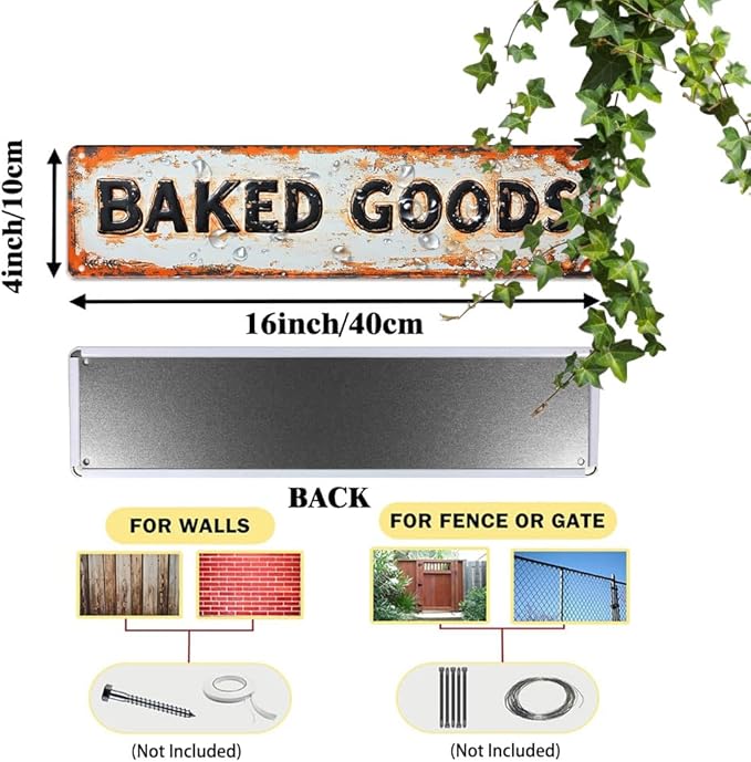 Vintage Style Kitchen Decor 'Baked Goods' Metal Sign, 16x4 Inch - Distressed Finish Decorative Sign For Home, Kitchen, Cafe, Pubs Wall/Gate Hanging Plaque, Christmas Decor