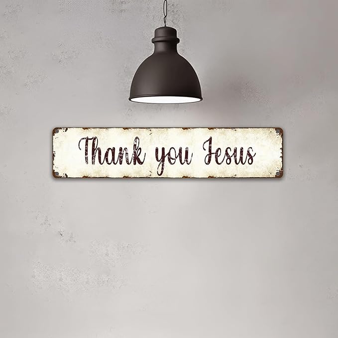 Jesus Tin Sign Wall Art - 4x16 Inch Rust-Resistant Religious Decor, Inspirational Catholic Christian Gifts for Home/Church/Office - Indoor/Outdoor Spiritual Art