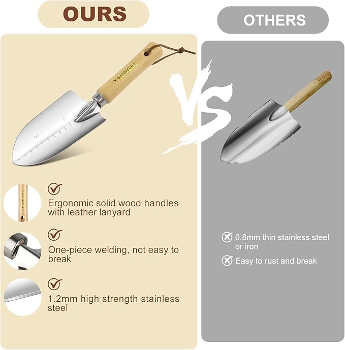 YAUNGEL Gardening Tools Set of 10 Heavy Duty Gardening Hand Tools Stainless Steel Garden Tools with Wooden Handle, Storage Garden Bag, Gardening Gifts for Women and Men