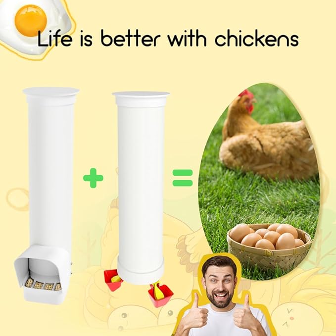 VOSON 1 Gallon Hanging Chicken Waterer with Two Automatic-Fill Water Cups - No Waste Poultry Water Dispenser for Coop (White)