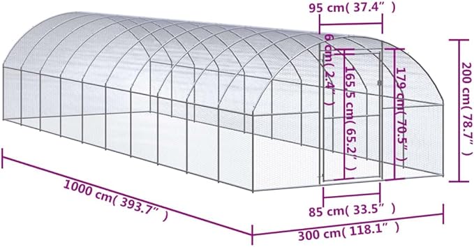 Large Outdoor Chicken Coop Walk-in Metal Run 9.8 x 9.8 x 6.6 Ft Galvanized Steel Enclosure for Poultry Ducks Goats Small Animals Backyard Shelter