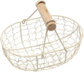 Metal Wire Basket with Wooden Handles Farmhouse Chicken Egg Storage Basket Vintage Country Style Metal Fruit Baskets Gathering Bin Container for Home Kitchen Wedding(Off-white)