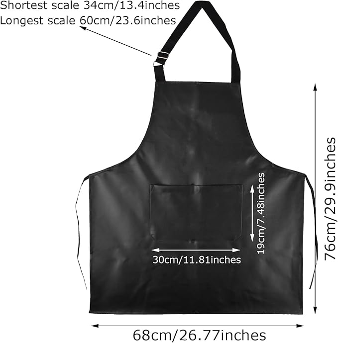 eywlwaar PU Waterproof Apron with One Big Pocket Adjustable Oil Proof Apron for Kitchen Dishwashing Cooking 29.92"x 26.77"