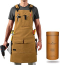 ROTANET Woodworking Apron for Men, Canvas Work Aprons Waterproof Heavy Duty Tool Pockets for Shop Carpenter Woodworkers Gifts