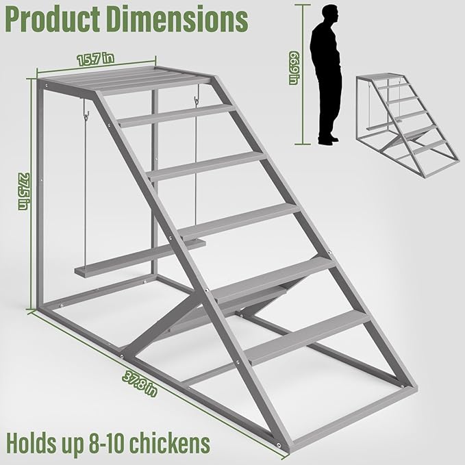Chicken Perch for Coop with Ladder, Chicken Roosting Bars for Chickens in Coop with Swing Set Wooden Run Accessories Toy Chick Roost Activity Playground for Backyard Farm, Grey