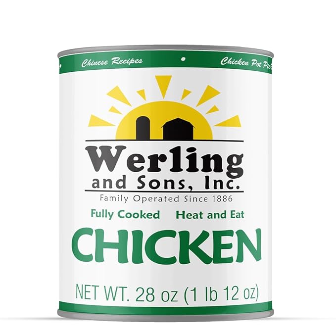 Werling & Sons Canned Chicken 28 Oz– Fully Cooked, Ready to Eat | Premium Quality, Recipe-Ready Canned Meat | 5-Year Shelf Life | Pantry Staple for Camping, Survival & Emergency Use | Made in USA | Pack of 6