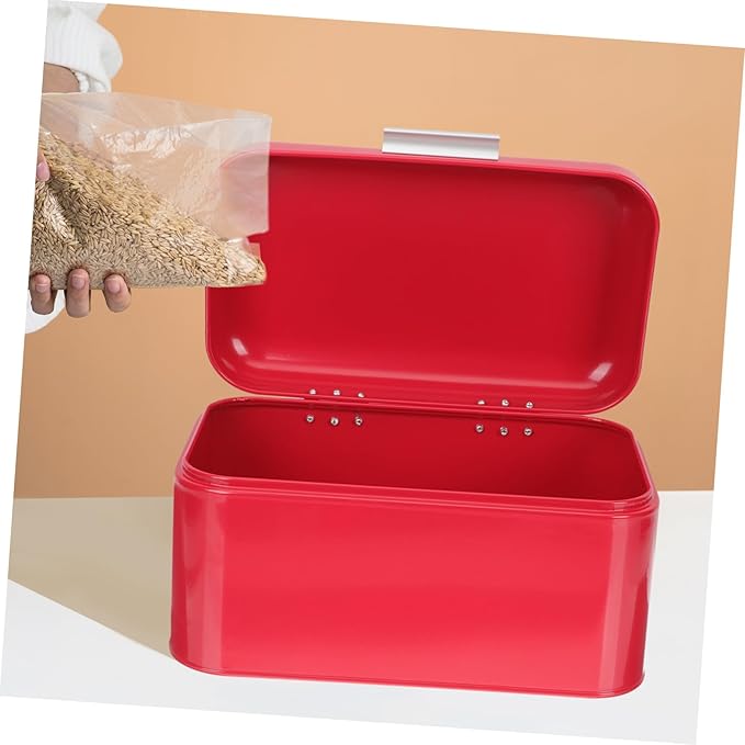 Vintage Metal Bread Box with Airtight Iron Construction Capacity Storage Bin for Kitchen Countertop Flat-bottomed Bread Holder Organizer for Home Supplies and Grain Container