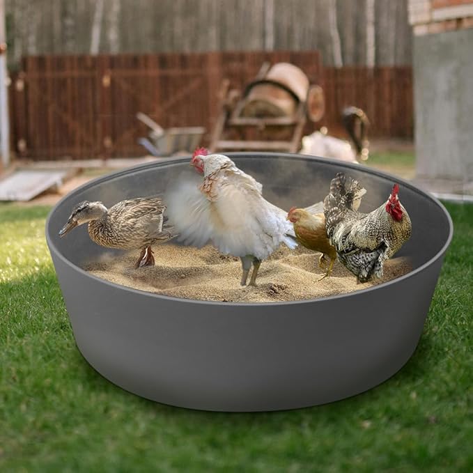 Chicken Dust Bath Tub, Adjustable 25'' Chicken Dust Bath Contain Bottomless Design, Dust Bath for Chickens, Ducks, Turkeys, Quails for Farms, Chicken Coops (Grey)