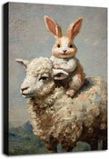 MNFGMH Easter Art Spring Bunny and Sheep Easter Canvas Prints Farmhouse Rabbit Pictures Artwork Modern Home Decor Gift Wooden Frame 20x30 inch
