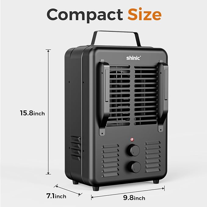Shinic 1500W Milkhouse Heater, Milkhouse Utility Heater with Adjustable Thermostat, Tip-Over & Overheat Protection, ETL Listed for Garage, Farm, Workshop, Black