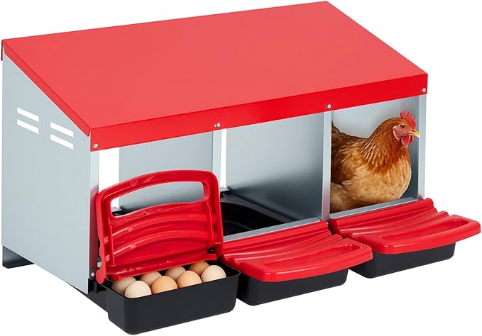 Garvee Nesting Boxes for Chickens Laying Eggs, 3 Hole Roll Away Chicken Nesting Boxes, Wall Mount Rollout Egg Collection for Chicken Coop, Easy Egg Collection, Cleanable Pull Out Hen Roosting Boxes