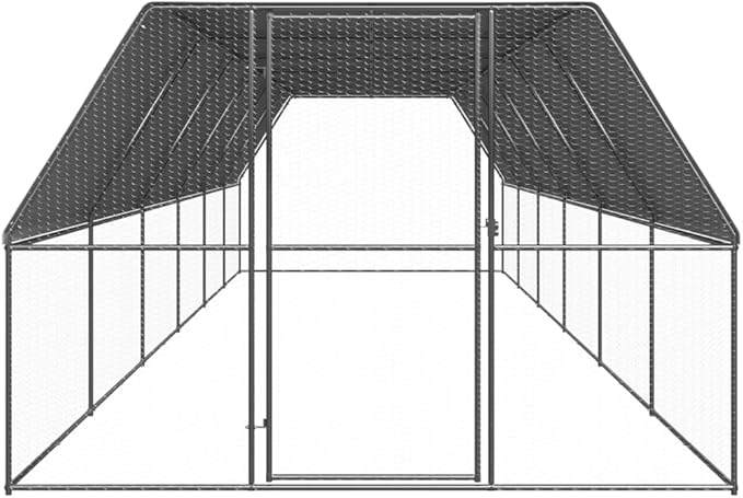 Silver Chicken Cage Outdoor Galvanized Steel Walk in Coop 118.1 x 472.4 x 78.7 in Weatherproof Run for Backyard Hens Secure Pen for Garden and Farm