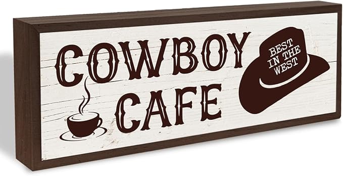 Cafe Decor, Cowboy Cafe Sign, Decorative Wooden Wall Plaque, Modern Farmhouse Western Decor, Funny Kitchen Bar Signs, Wall Decors Art, Housewarming Gift 9.5x3.1x1 inches