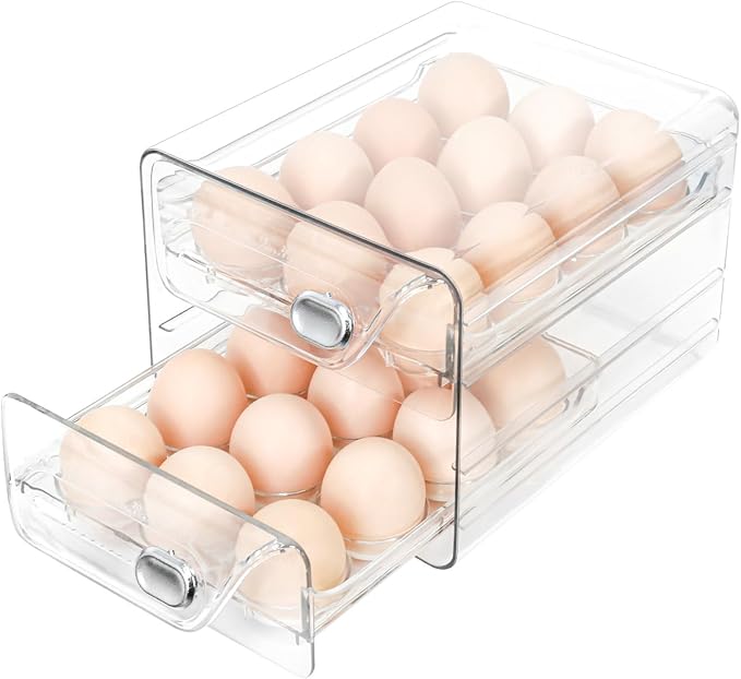Egg Holder for Fridge 24, 2 Layers Stackable Clear Eggs Organizer, Egg Container for Refrigerator with Eggs 24 Count, Space-Saving Refrigerator Organizers and Storage in Home, Kitchen