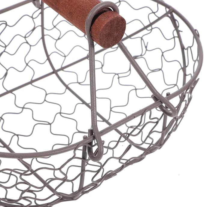Zerodeko Egg Basket - Egg Collecting Basket Vintage Style Storage with Wooden Handle Round Metal Fruit Collecting Flower Arangment for Home Countertop Holder Container