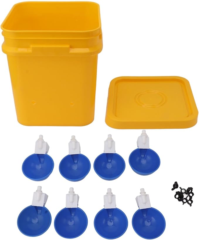GLOGLOW Automatic Chicken Waterer Bowl, Durable Plastic with Gravity System, 12L Drinker for Chickens, Ducks and Other Poultry (Bucket + Bowl + Black Screws)